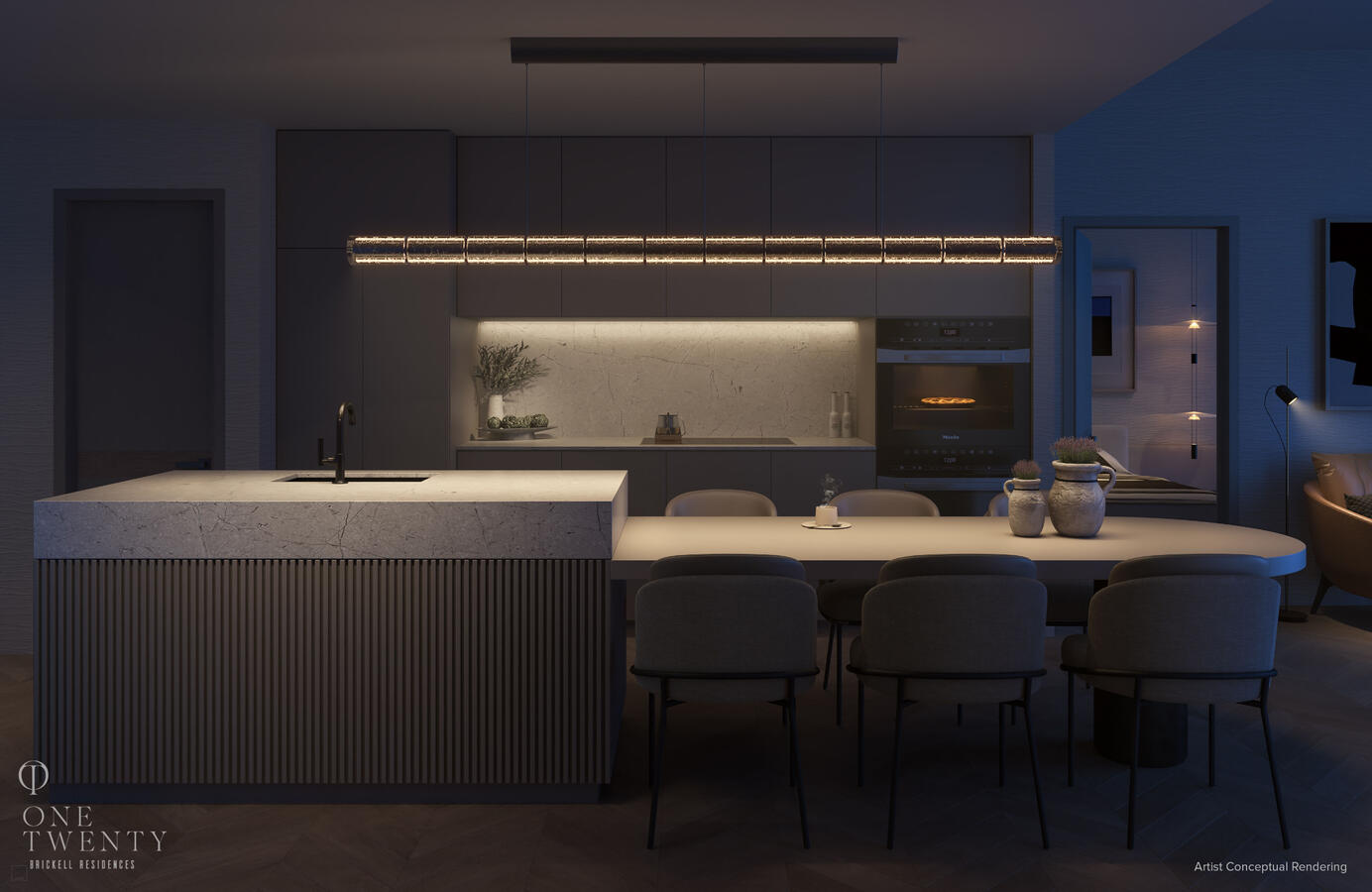 Fully-integrated Italia kitchens with custom countertops, backsplashes and a contemporary under-mount sink